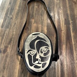 Unique Oval Crossbody/Shoulder Bag with Brass Art Work